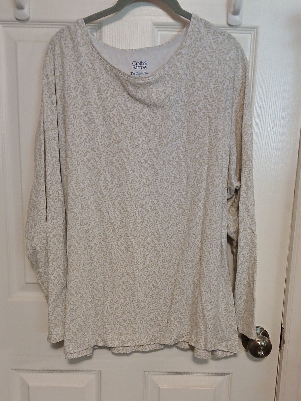 Croft & Barrow Cream Printed Long-Sleeve Tee 3X